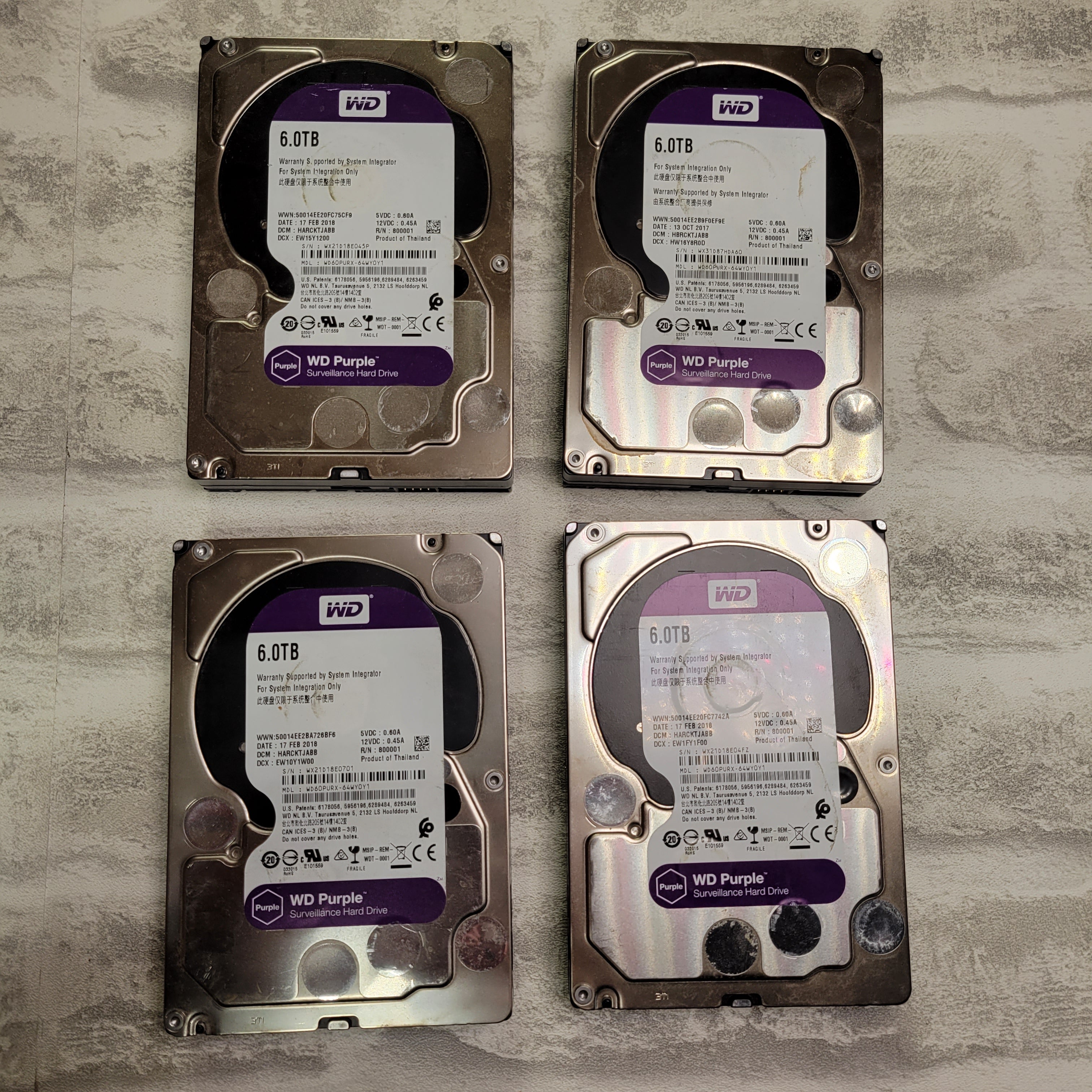 *FOR PARTS* (4) Western Digital 6TB WD Purple Surveillance Internal Hard Drive (7658656202990)